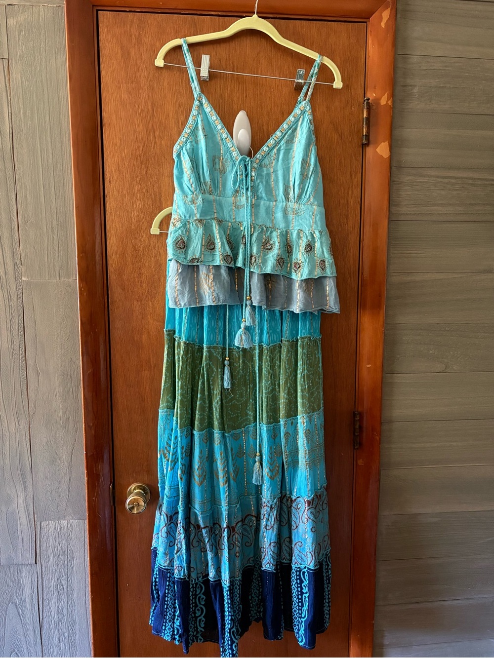 Tiered Boho Skirt Set in Turquoise and Green